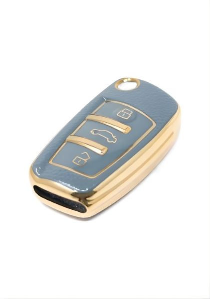 Audi Gray Gold Leather Pattern Key Cover For A1, A3, A4, A5, A6, A7, Q3, Q5, Q7 - 2