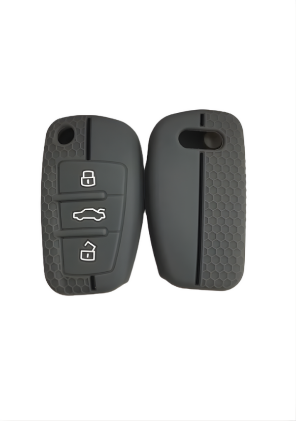 Audi Honeycomb Pattern Silicone Key Cover, Gray, Compatible with A1, A3, A4, A5, A6, A7, Q3, Q5, Q7 Models, Premium Protection - 1