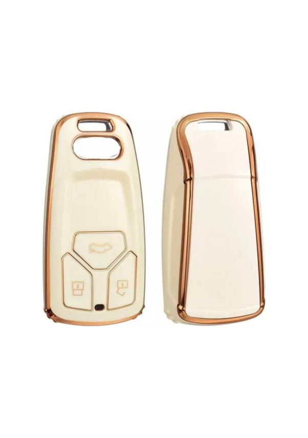 Audi Luxury Key Cover, White-Gold Nano Protective Case, Premium Quality, Compatible with A4 B9, A5, A6, 8S, 8W, Q5, Q7 4M, S4, S5, S7, TT, TTS, TFSI, RS Models - 1