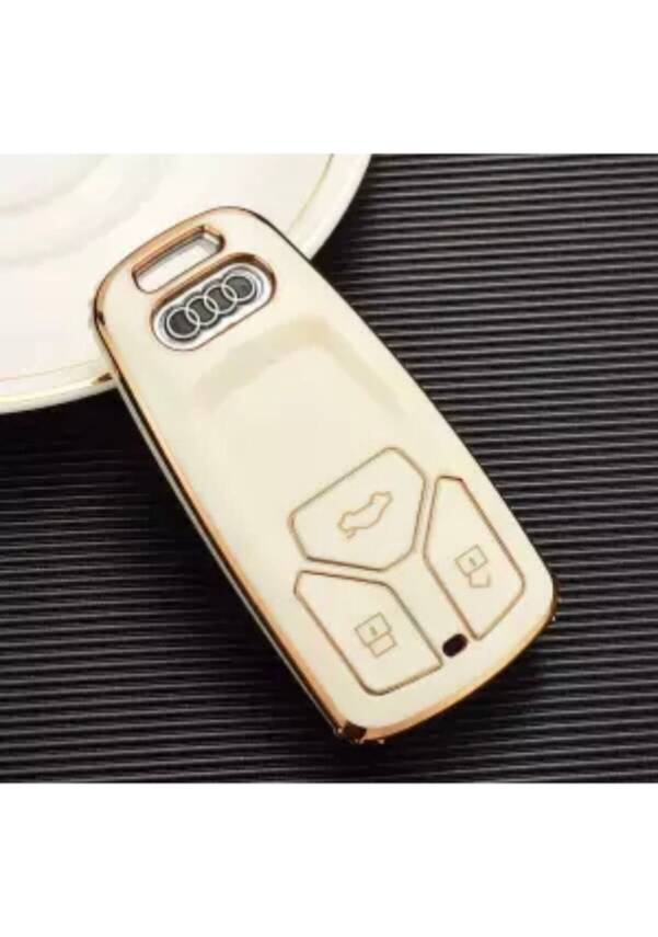 Audi Luxury Key Cover, White-Gold Nano Protective Case, Premium Quality, Compatible with A4 B9, A5, A6, 8S, 8W, Q5, Q7 4M, S4, S5, S7, TT, TTS, TFSI, RS Models - 2