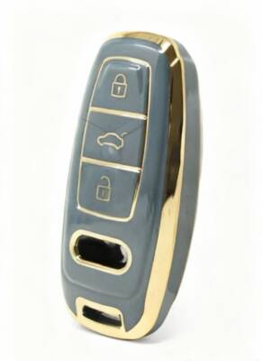 Audi Luxury Nano Key Cover, Gray-Gold, Premium Protection, Compatible with A3, A6, A7, A8, E-Tron, Q8, C8 Models - Audi