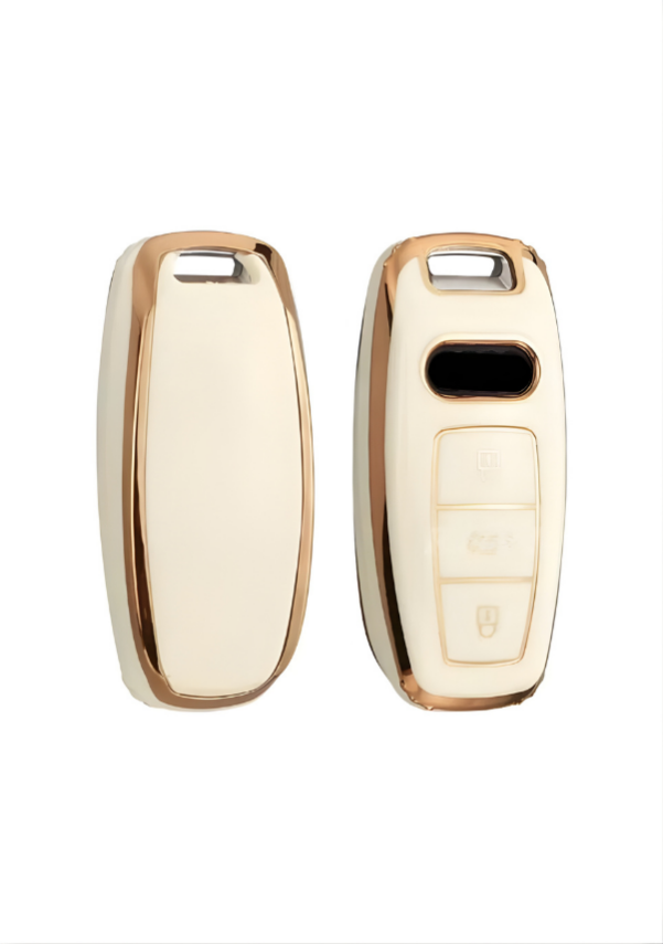 Audi Nano Key Cover, White-Gold, Compatible with A3 (2021-2022), A6L, A7, A8, Q8, E-Tron, C8, D5 Models, Luxury Protective Case - 1