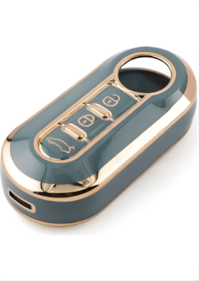 Fiat Luxury Nano Flip Key Cover, Gray-Gold Design, Compatible with Doblo, Ducato, 3-Button Premium Quality - Fiat