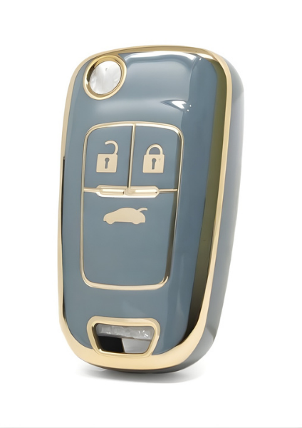 Opel Luxury Nano Key Cover, Gray-Gold Design, 3-Button Premium Protector, Compatible with Astra J, Insignia, Corsa, Chevrolet Aveo T300, Cruze - 1