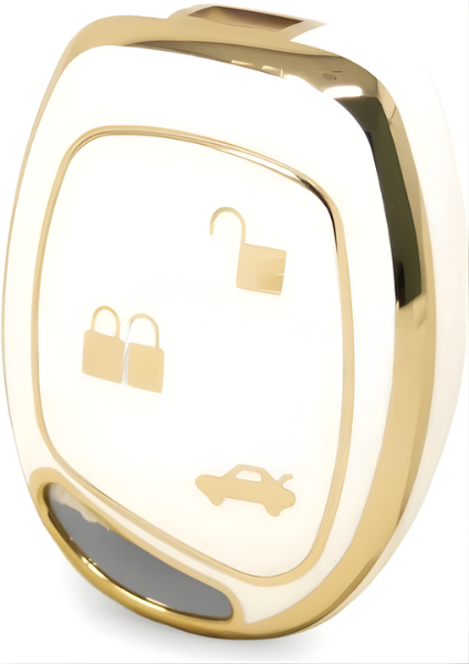 Ford Luxury Nano Key Cover, White-Gold Design, 3-Button Premium Protector, Compatible with Ford Fiesta, Mondeo, Focus, Transit, Fusion - 1