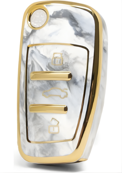 Audi Luxury Nano Marble Key Cover, White Marble Design with Gold Frame, Compatible with Audi A1, A3, A4, A5, A6, A7, Q3, Q5, Q7 Models - 1