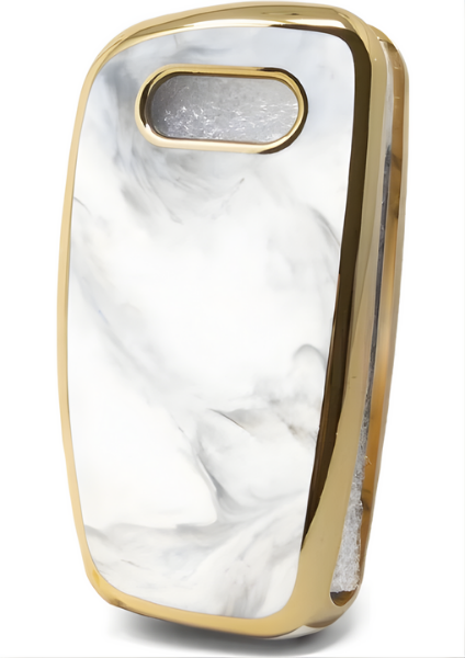 Audi Luxury Nano Marble Key Cover, White Marble Design with Gold Frame, Compatible with Audi A1, A3, A4, A5, A6, A7, Q3, Q5, Q7 Models - 2