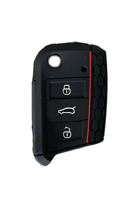 Black Honeycomb Silicone Key Cover for Volkswagen Compatible with Golf 7, Polo, Tiguan, Seat, and Skoda - 1
