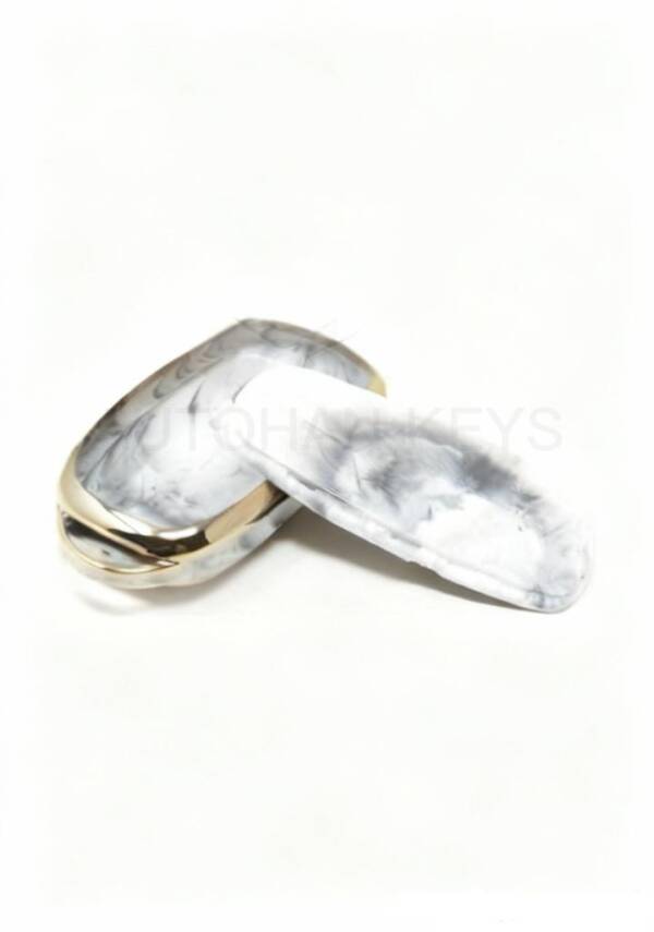 Chery Luxury Marble Pattern Smart Key Cover, White-Gold, 3 Button, Nano Coated, Compatible with Tiggo 8 Pro - 3