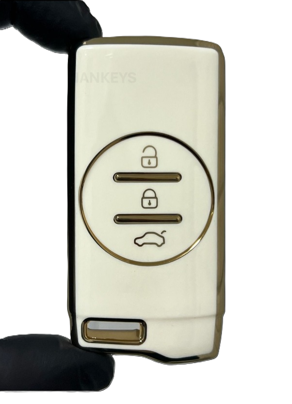 Chery Luxury Smart Key Cover, White-Gold, 3 Button, Nano Coated, Premium Quality, Compatible with Tiggo 7 Pro - 1