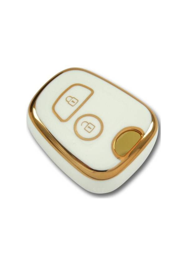 Citroen-Peugeot Key Cover, White-Gold, 2 Button, Compatible with 106, 206, 307, C1, C3, Partner, Berlingo - 1
