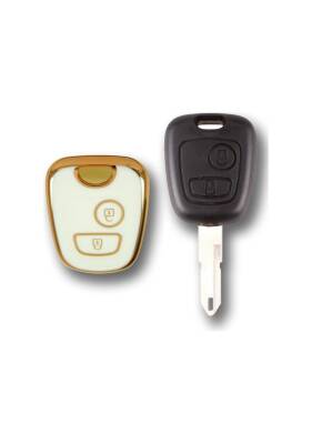 Citroen-Peugeot Key Cover, White-Gold, 2 Button, Compatible with 106, 206, 307, C1, C3, Partner, Berlingo - 3