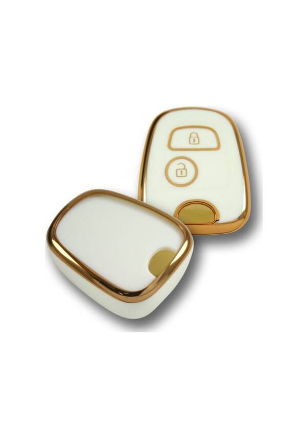 Citroen-Peugeot Key Cover, White-Gold, 2 Button, Compatible with 106, 206, 307, C1, C3, Partner, Berlingo - 2