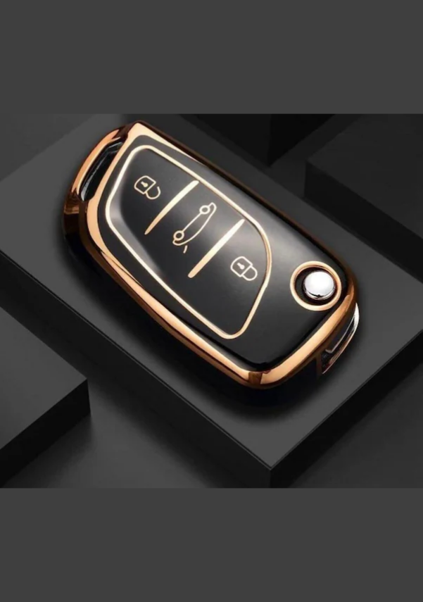Citroen & Peugeot Luxury Nano Key Cover, Black-Gold, Premium Protective Case Compatible with C1, C2, C3, C4, C5, 306, 407, 807, DS, DS4, DS6 - 1