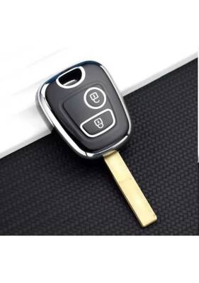  Citroen-Peugeot Nano Key Cover, Black-Silver, Compatible with 106, 107, 206, 207, 306, 307, 406, 407, C1, C4 - 2