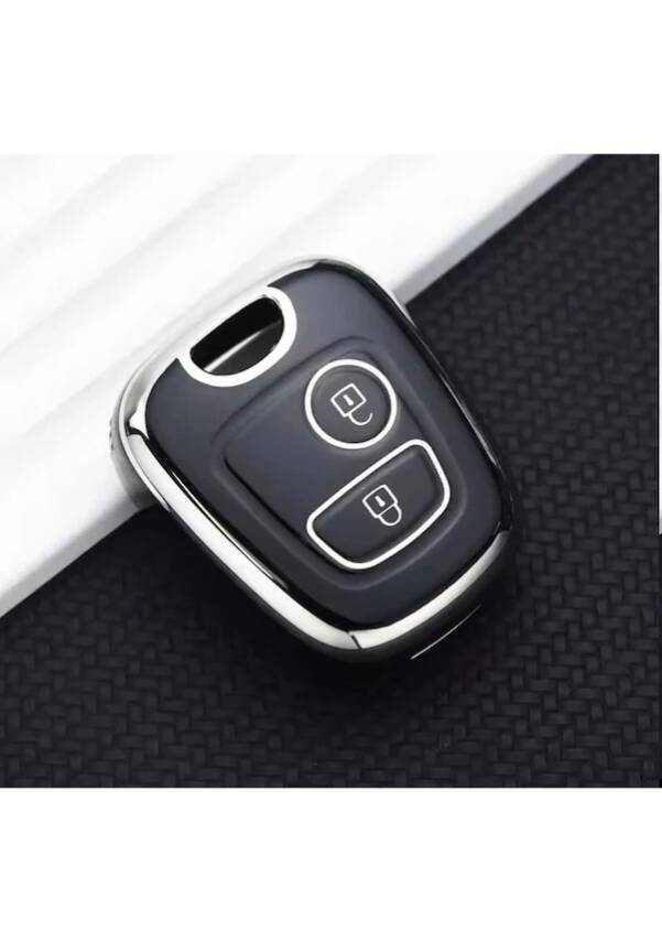  Citroen-Peugeot Nano Key Cover, Black-Silver, Compatible with 106, 107, 206, 207, 306, 307, 406, 407, C1, C4 - 1