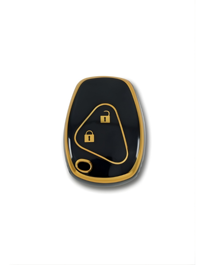 Dac Luxury Nano Key Cover, Black Gold Color, 2-Button Design, Compatible with Ren Clio 3 and Dac Duster Models - 1
