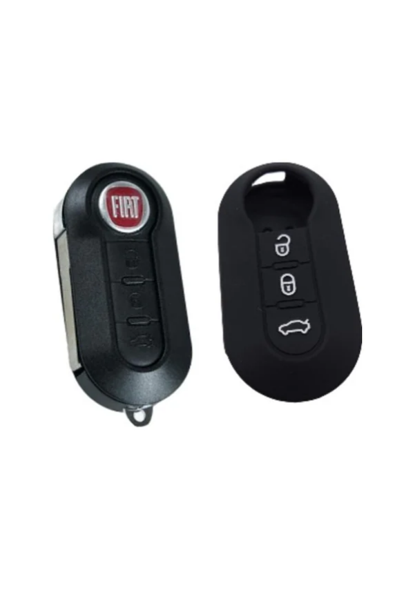 Fiat Citroen Peugeot Silicone Key Cover 3 Buttons Black Compatible with Doblo, 500, 500X, 500L, Ducato, Citroen Jumpy, and Peugeot Boxer - 3
