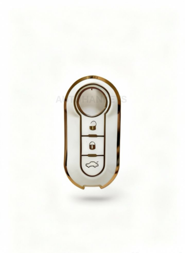 Fiat Classic White Gold Nano Protective Key Case 3 Buttons Compatible with Doblo, Ducato, 500, Lancia Models - 1