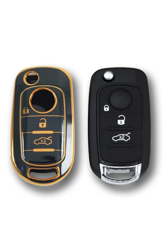 Fiat Egea Key Cover 3 Buttons Nano Protection Black Gold - 2