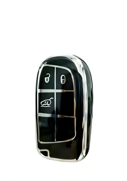 Fiat Luxury Black Silver Nano Design Key Cover For Egea Cross, 500X, 500L 3-Button - 2