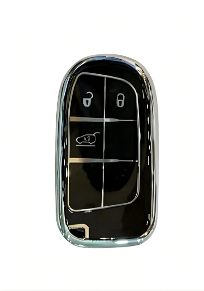 Fiat Luxury Black Silver Nano Design Key Cover For Egea Cross, 500X, 500L 3-Button - 1