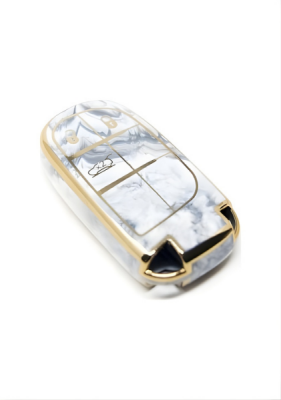 Fiat Luxury Marble Pattern Gold Frame Nano Key Cover For Egea Cross, 500 3-Button - 2