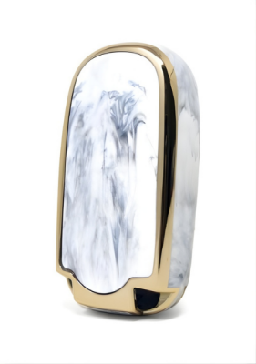 Fiat Luxury Marble Pattern Gold Frame Nano Key Cover For Egea Cross, 500 3-Button - 3