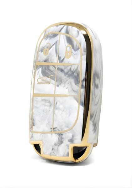 Fiat Luxury Marble Pattern Gold Frame Nano Key Cover For Egea Cross, 500 3-Button - 1