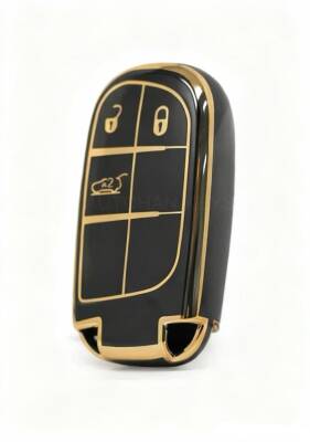 Fiat Luxury Nano Key Cover, Black-Gold, 5 Button Premium Protective Case Compatible with Egea, Cross, 500X, 500L - Fiat