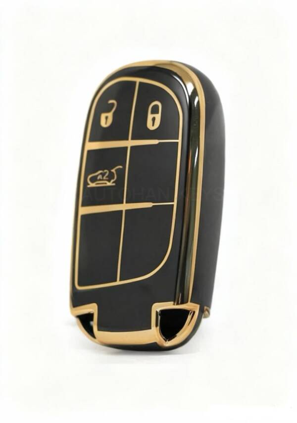 Fiat Luxury Nano Key Cover, Black-Gold, 5 Button Premium Protective Case Compatible with Egea, Cross, 500X, 500L - 1