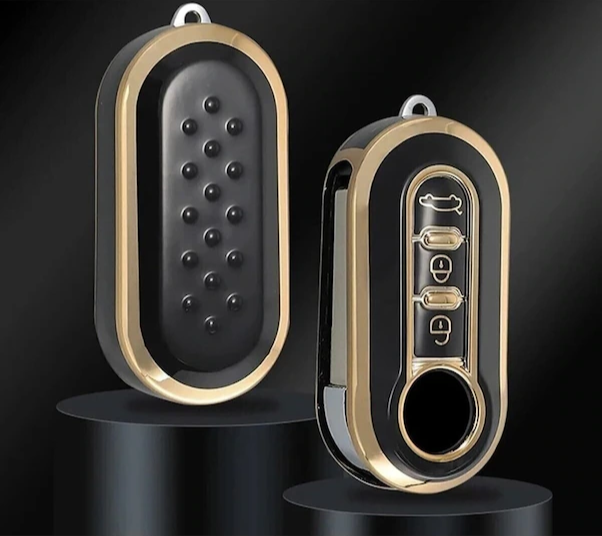 Fiat Luxury Nano Key Cover, Black-Gold, Premium Protective Case Compatible with Doblo and Ducato Models - 1