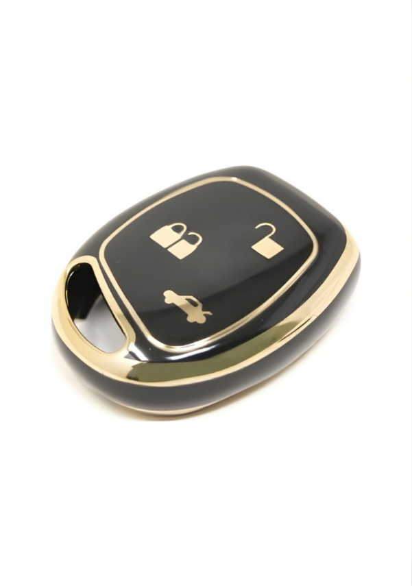  Ford Luxury 3-Button Nano Key Cover, Black-Gold Design, Compatible with Fiesta, Mondeo, Focus, Transit, Fusion — Premium Smart Key Protector - 2
