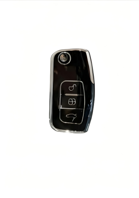 Ford Luxury Nano Key Cover, Black Silver Color, 3-Button Design, High-Quality Protective Case Compatible with Focus, Fiesta, Mondeo, C-Max, Courier Models - Ford