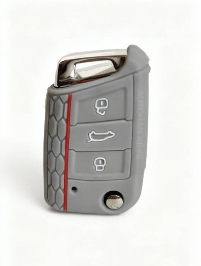 Gray Honeycomb Silicone Key Cover Volkswagen Skoda Seat Compatible with Golf7, Polo, Tiguan, Seat - 1