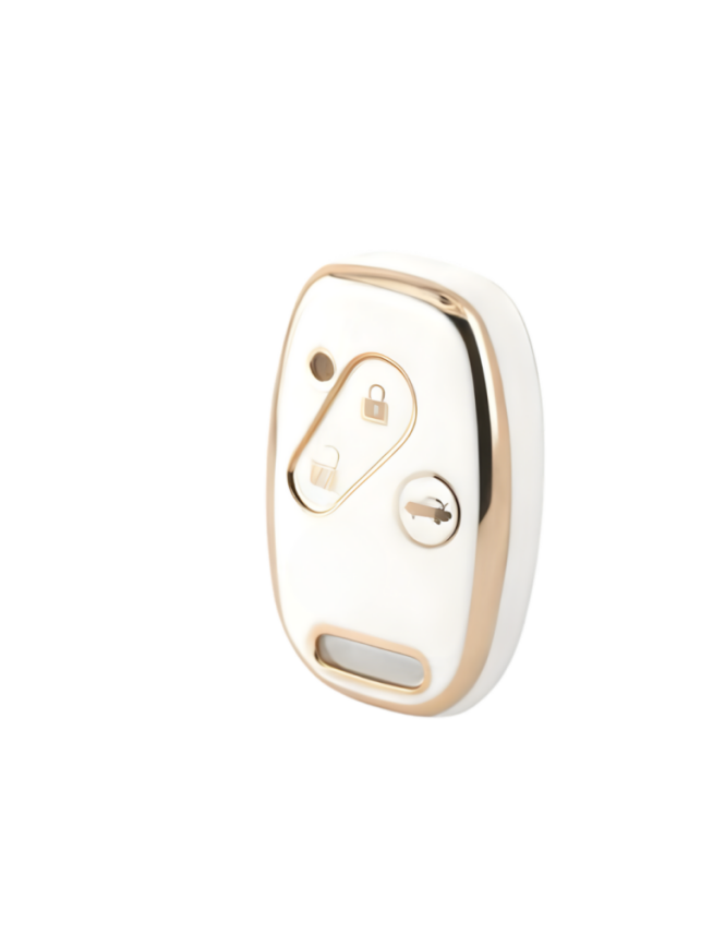 Honda Luxury 3-Button Nano Key Cover, White-Gold Design, Compatible with Civic FD6, CR-V, Accord — Premium Smart Key Protector - 1