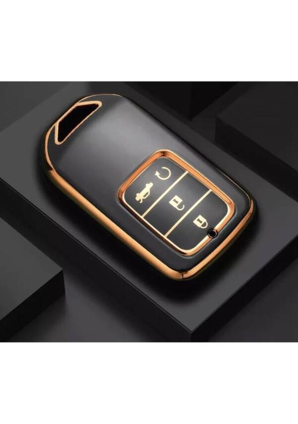 Honda Luxury Black Gold Premium Protective Key Cover For CR-V, HR-V, Accord 3+1 Button - 1