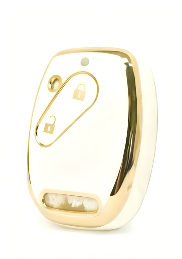 Honda Nano Key Cover, White-Gold Color, 2-Button Non-Folding Design, Compatible with Civic FD6, CRV, Accord Models - 1