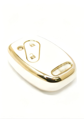 Honda Nano Key Cover, White-Gold Color, 2-Button Non-Folding Design, Compatible with Civic FD6, CRV, Accord Models - 2