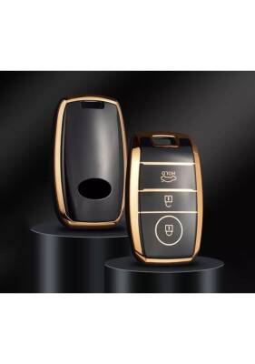 Kia Luxury Black Gold Nano Coated 3 Button Key Case Compatible with Rio, Ceed, Soul, Sportage, Sorento, Picanto Models - Kia