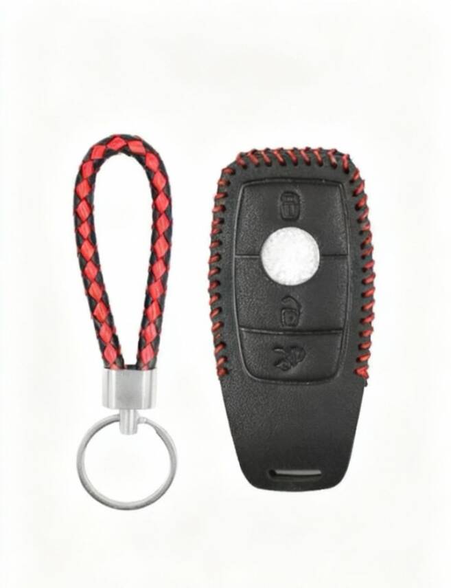 Mercedes Benz Black Leather Key Cover With Red Braided Detail For FBS4 Type 1 (2017–2020) - 1
