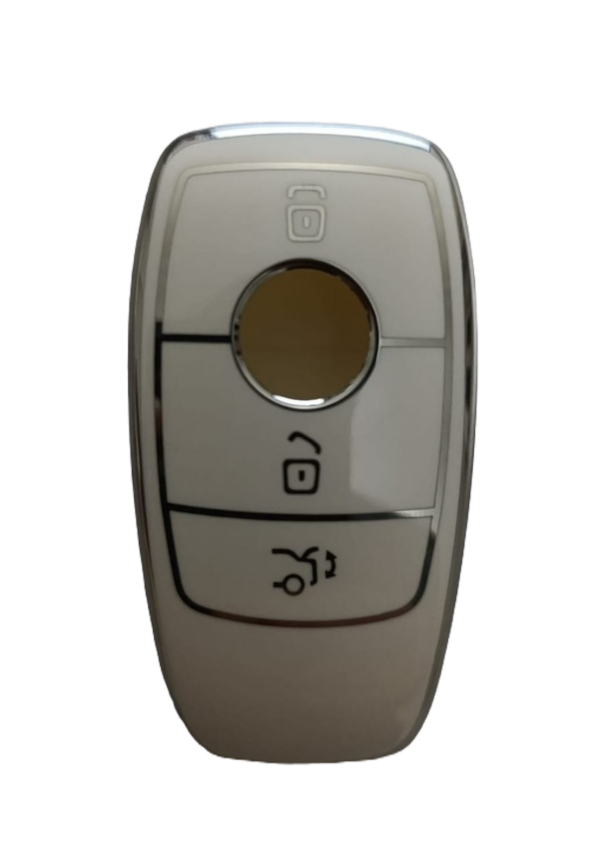 Mercedes-Benz FBS4 Type Smart Nano Key Cover, White-Silver Color, 4-Button Design, Compatible with 2017-2020 Models - 1