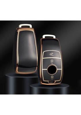 Mercedes Luxury FBS4 Nano Key Cover, Black-Gold, Premium Smart Remote Case and Protective Key Holder - Mercedes