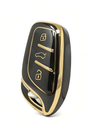MG & Roewe Nano Key Cover, Black-Gold Color, Compatible with HS, GT, ZS, EV, ZX, MG5, MG6, RX3, RX5, I5, ERX5, I6 Models - MG