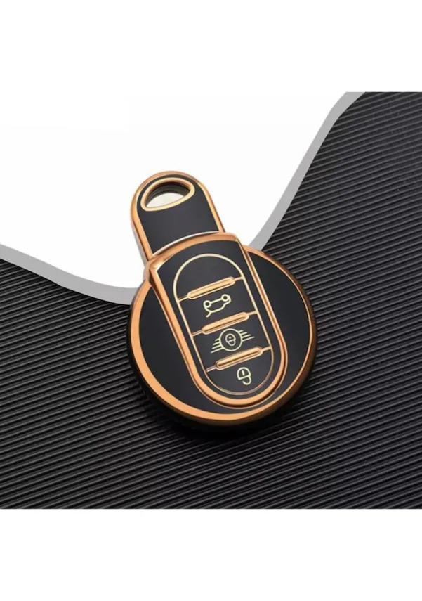 Mini Cooper Luxury Nano Key Cover, Black-Gold, Premium Protective Smart Key Case for Countryman - 1