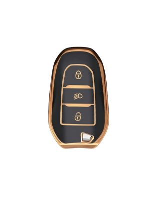  Peugeot Luxury Black-Gold Nano Key Cover Compatible with 208, 308, 508, 2008, 3008, 5008 & Rifter — Premium Model with Headlight Button - Peugeot