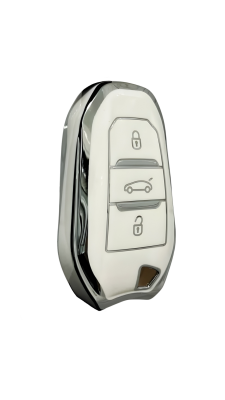 Peugeot Luxury White-Silver Nano Key Cover Compatible with 208, 308, 508, 2008, 3008, 5008, and Rifter — Premium Car Key Protector - Peugeot