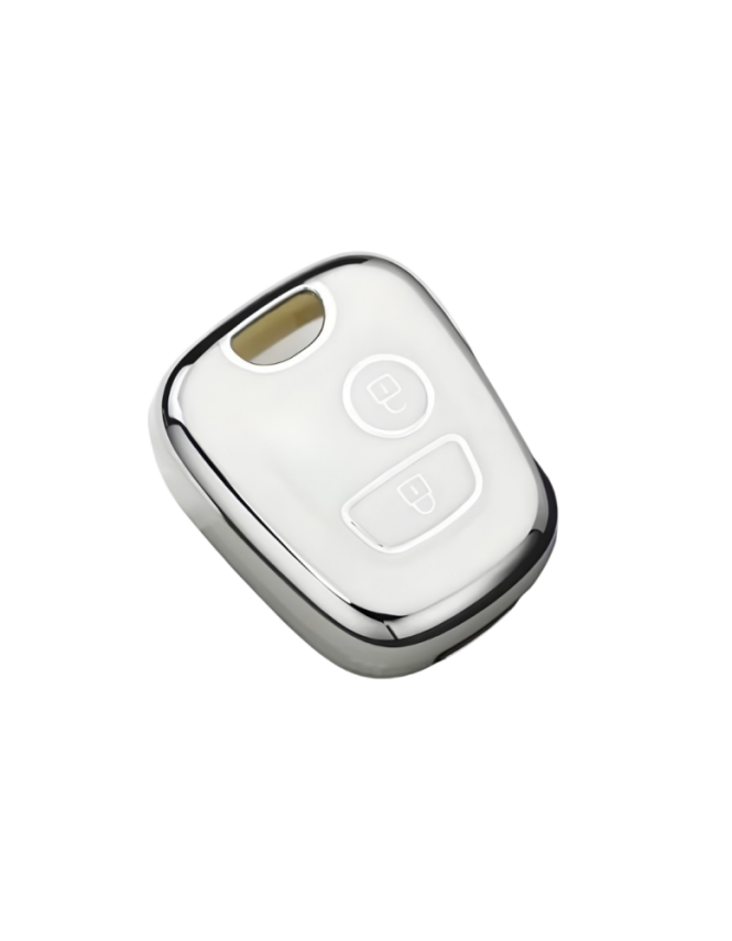 Premium Nano Key Cover, White-Silver Design, Compatible with Peugeot 106, 107, 206, 207, 306, 307, 406, 407 and Citroen C1, C4 — Luxury Car Key Protector - 1