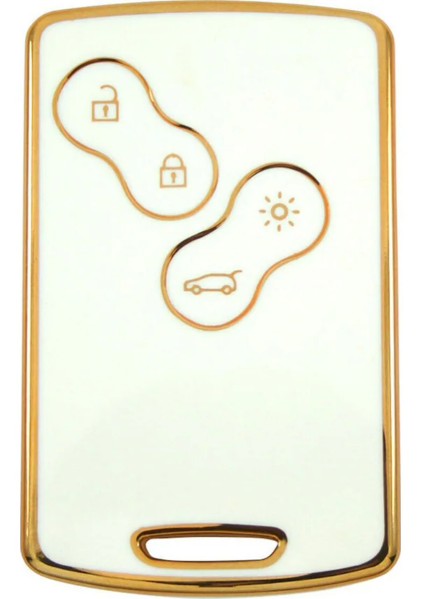 Ren Luxury Smart Key Cover, White-Gold Nano Protective Case, Compatible with Clio 4, Megane 3, Fluence, Keyless Entry Models - 1