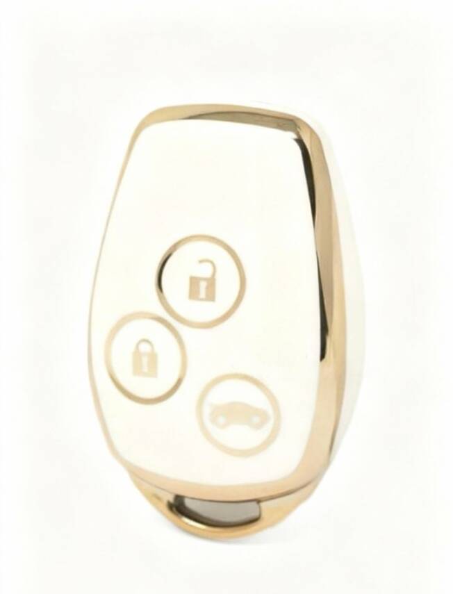 Ren Luxury White Gold Nano 3 Button Key Protective Case Compatible with Clio 3 and Dac Duster Models - 1